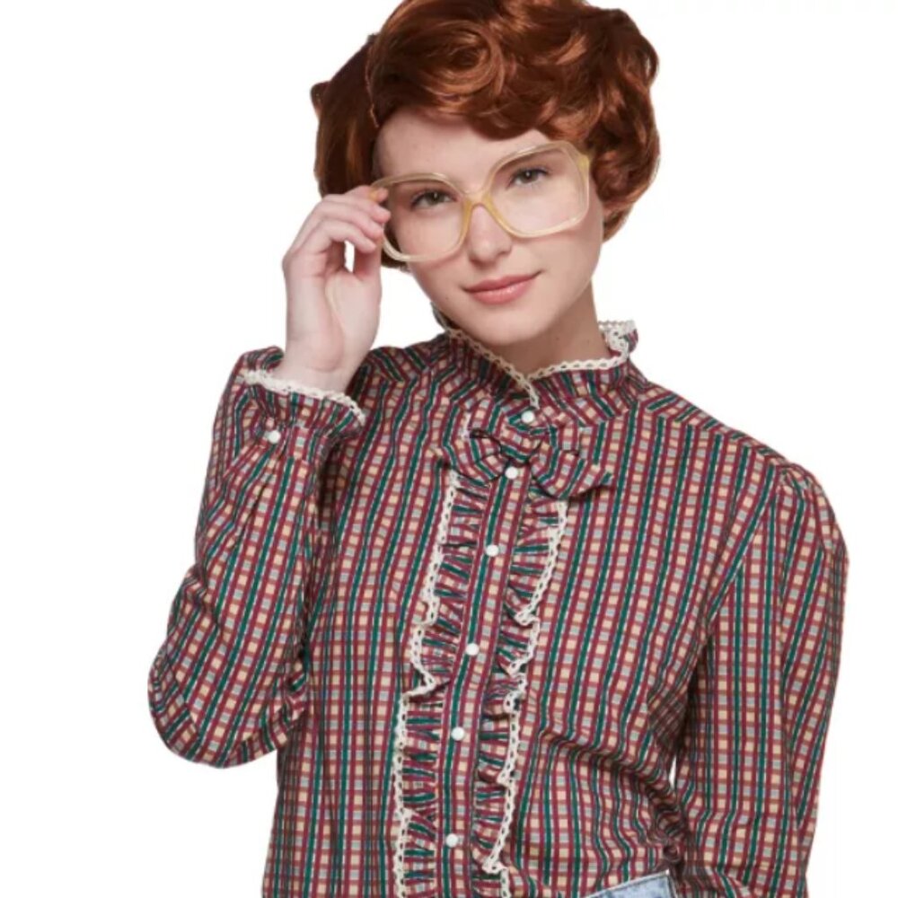 Adult Ruffle Barb Shirt + WIG - Stranger Things Finale Party Costume